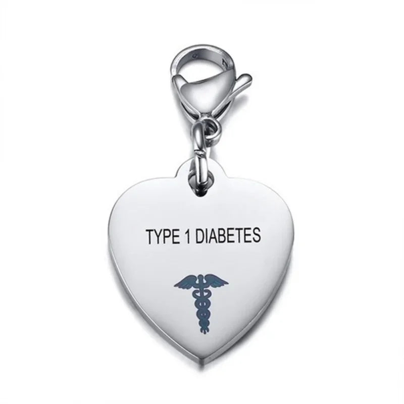 Heart-Shaped Medical ID Keychain Stainless Steel Diabetes Emergency Pendant
