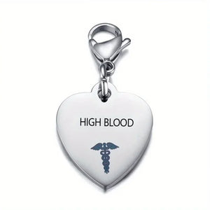 Heart-Shaped Medical ID Keychain Stainless Steel Diabetes Emergency Pendant