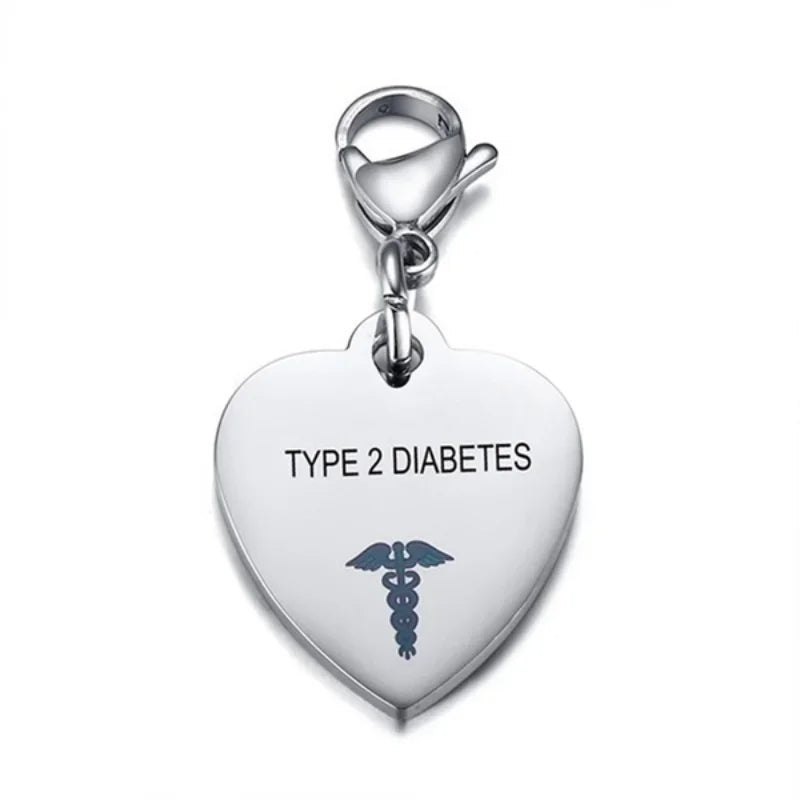 Heart-Shaped Medical ID Keychain Stainless Steel Diabetes Emergency Pendant