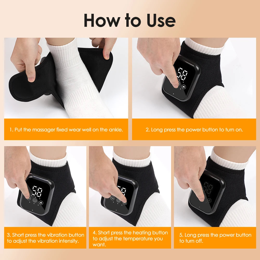 Electric Heated Ankle Massager Brace Heat, Vibration & Support