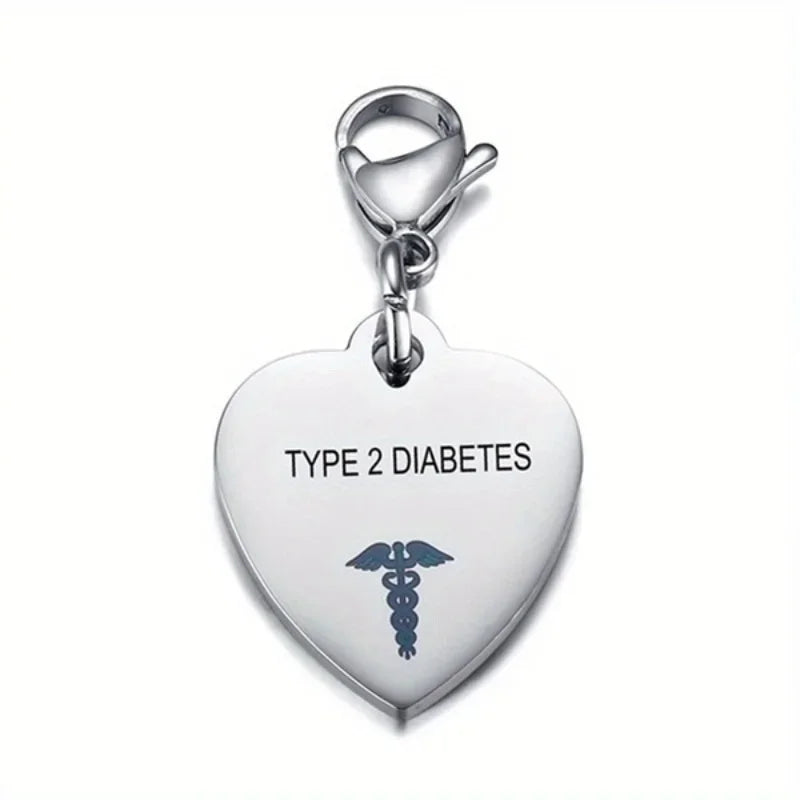 Heart-Shaped Medical ID Keychain Stainless Steel Diabetes Emergency Pendant