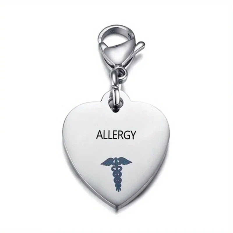 Heart-Shaped Medical ID Keychain Stainless Steel Diabetes Emergency Pendant