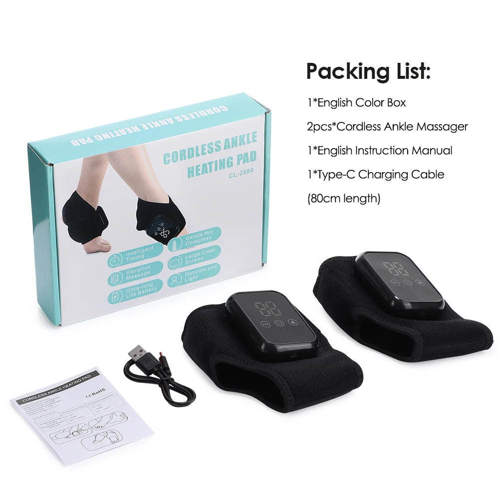 Electric Heated Ankle Massager Brace Heat, Vibration & Support