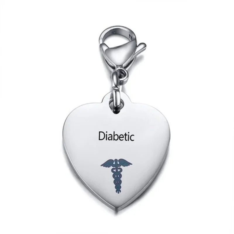 Heart-Shaped Medical ID Keychain Stainless Steel Diabetes Emergency Pendant