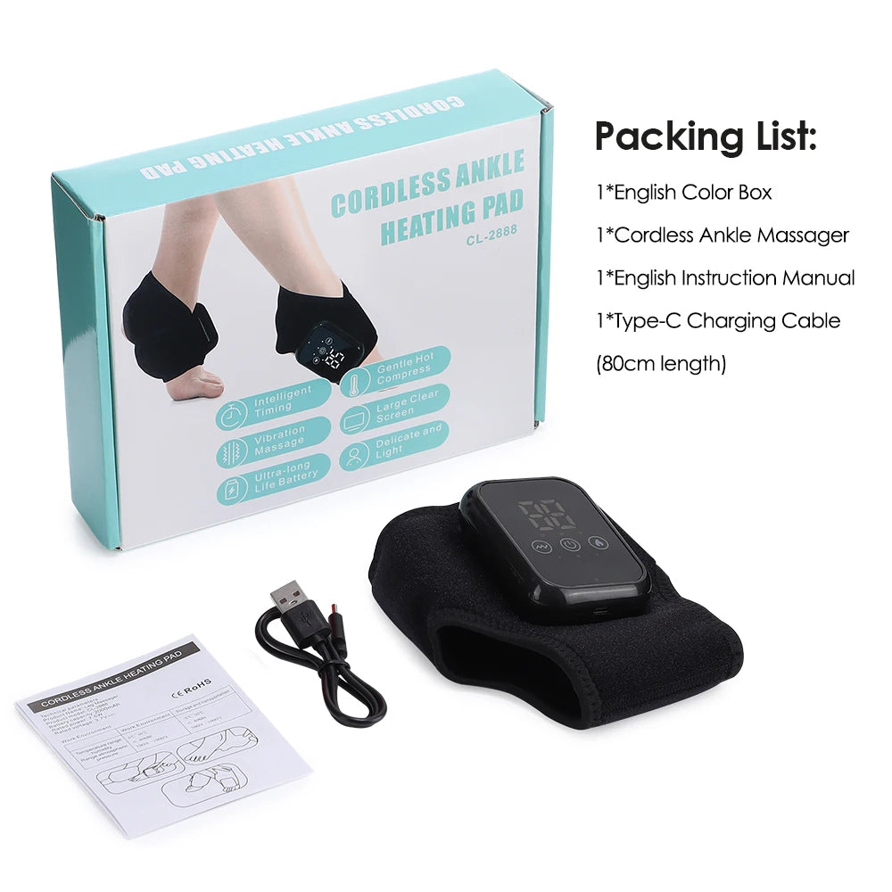 Electric Heated Ankle Massager Brace Heat, Vibration & Support