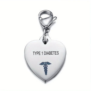 Heart-Shaped Medical ID Keychain Stainless Steel Diabetes Emergency Pendant