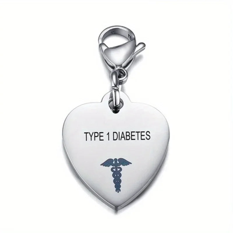Heart-Shaped Medical ID Keychain Stainless Steel Diabetes Emergency Pendant