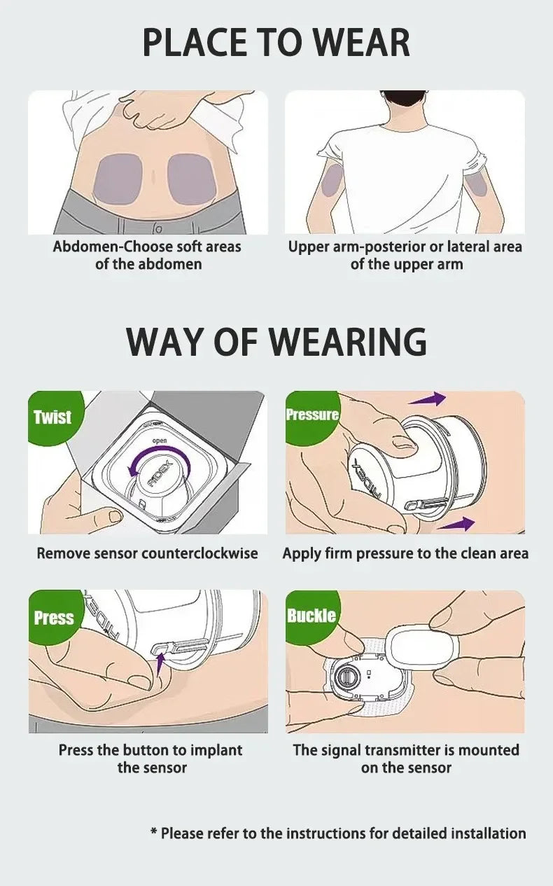 Freestyle Libre Sensor Bluetooth Scan Free Remote Data Sharing Aidex Dynamic Blood Glucose Monitoring CGMS 24h Realtime Monitor