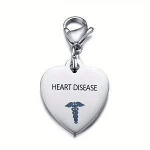 Heart-Shaped Medical ID Keychain Stainless Steel Diabetes Emergency Pendant