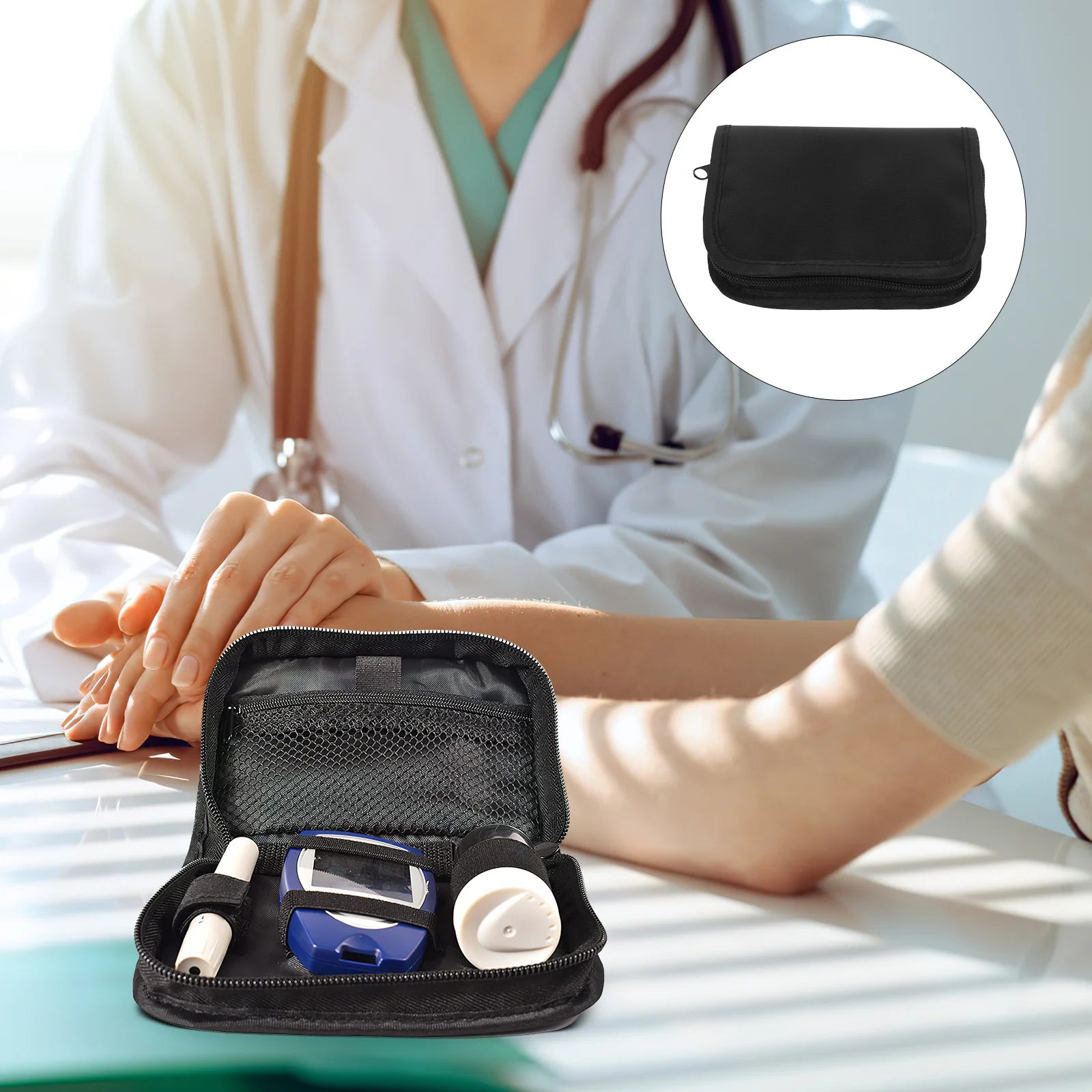 Diabetic Supplies Travel Case Compact Glucose Meter Organizer