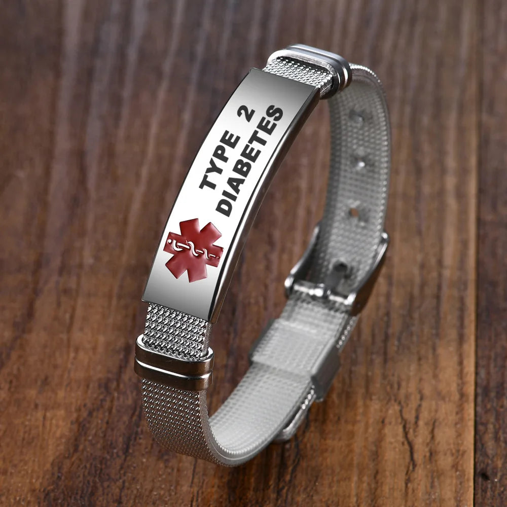Type 1 Diabetes Medical Alert ID Bracelet Stainless Steel Mesh ICE SOS