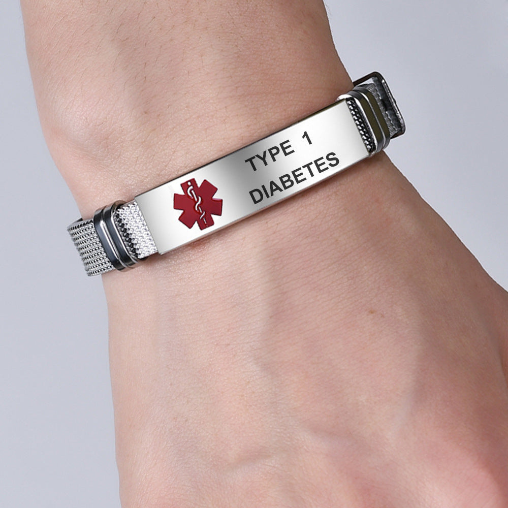 Type 1 Diabetes Medical Alert ID Bracelet Stainless Steel Mesh ICE SOS