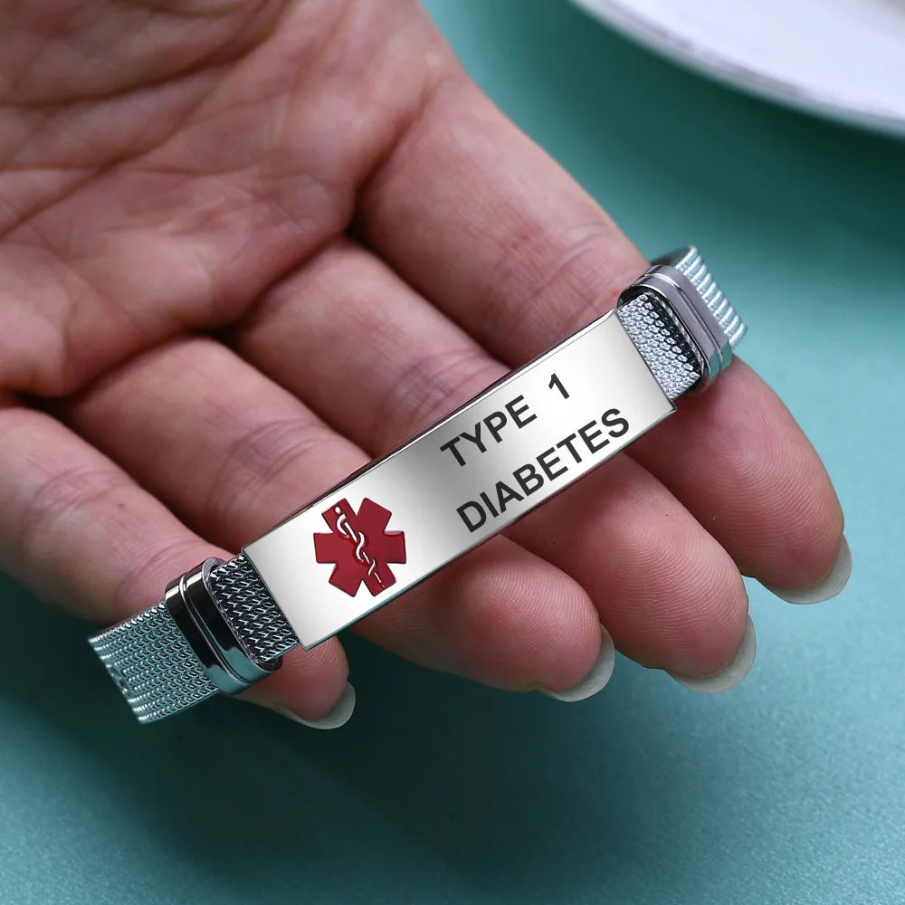 Type 1 Diabetes Medical Alert ID Bracelet Stainless Steel Mesh ICE SOS