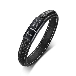 Type 1 Diabetes Medical Alert Bracelet Black Leather Emergency ID