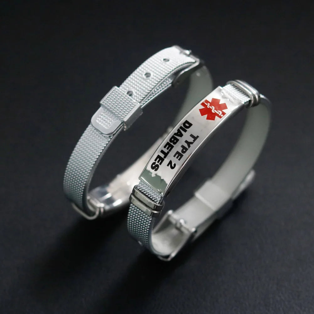 Type 1 Diabetes Medical Alert ID Bracelet Stainless Steel Mesh ICE SOS