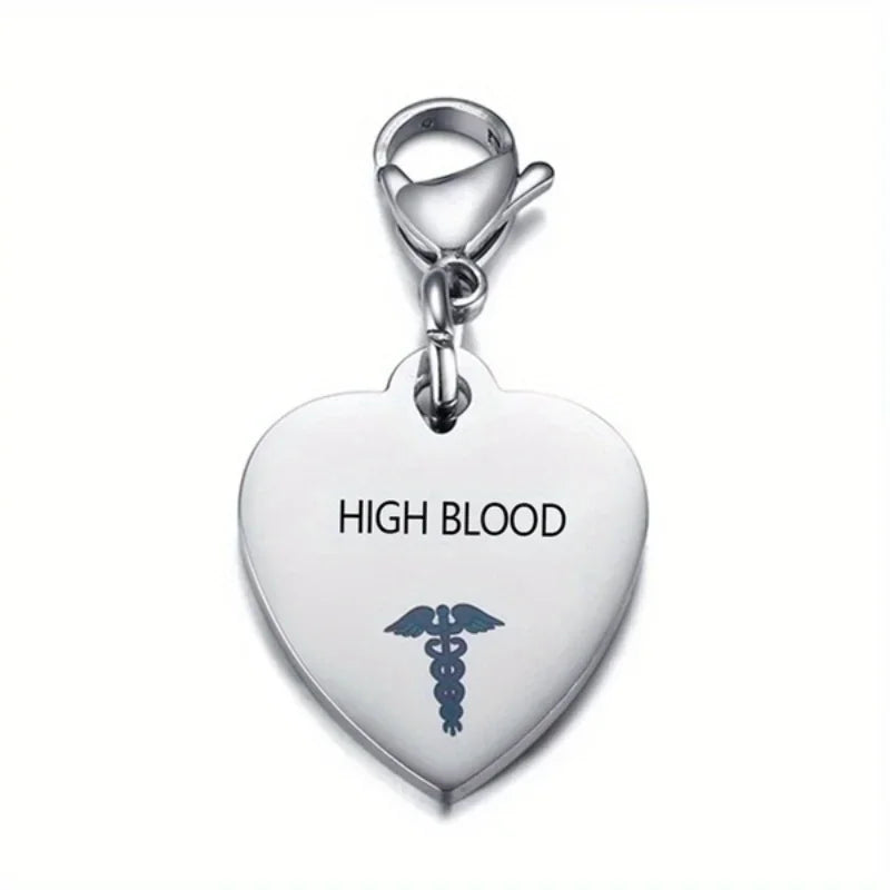 Heart-Shaped Medical ID Keychain Stainless Steel Diabetes Emergency Pendant