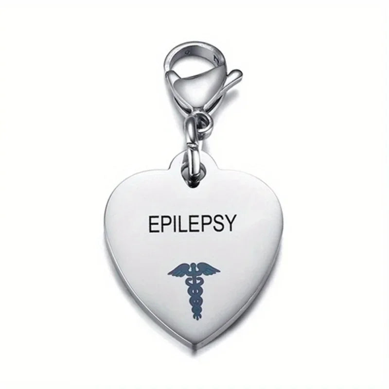 Heart-Shaped Medical ID Keychain Stainless Steel Diabetes Emergency Pendant