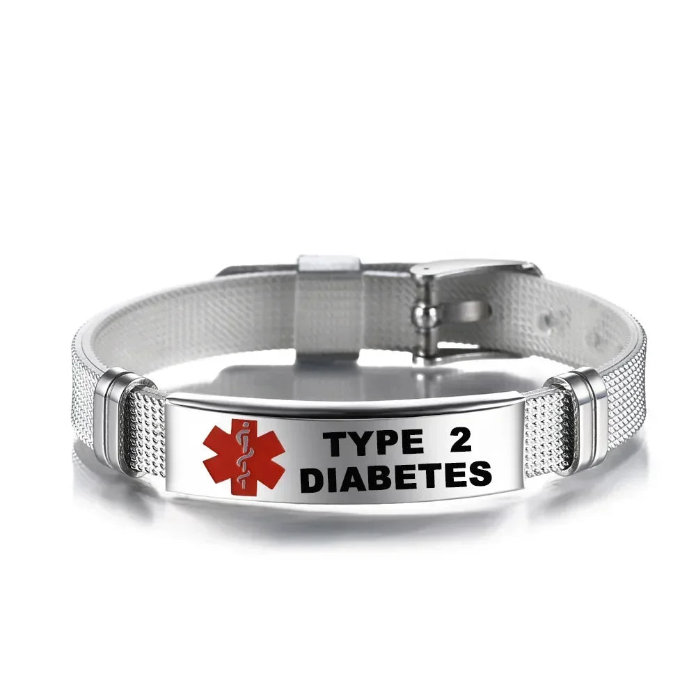 Type 1 Diabetes Medical Alert ID Bracelet Stainless Steel Mesh ICE SOS