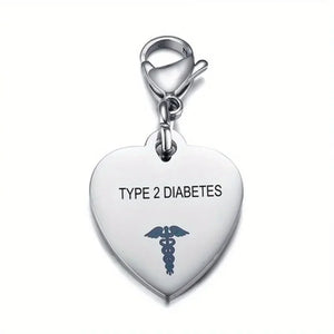 Heart-Shaped Medical ID Keychain Stainless Steel Diabetes Emergency Pendant