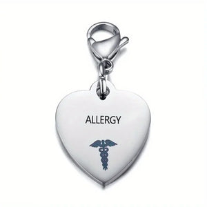 Heart-Shaped Medical ID Keychain Stainless Steel Diabetes Emergency Pendant