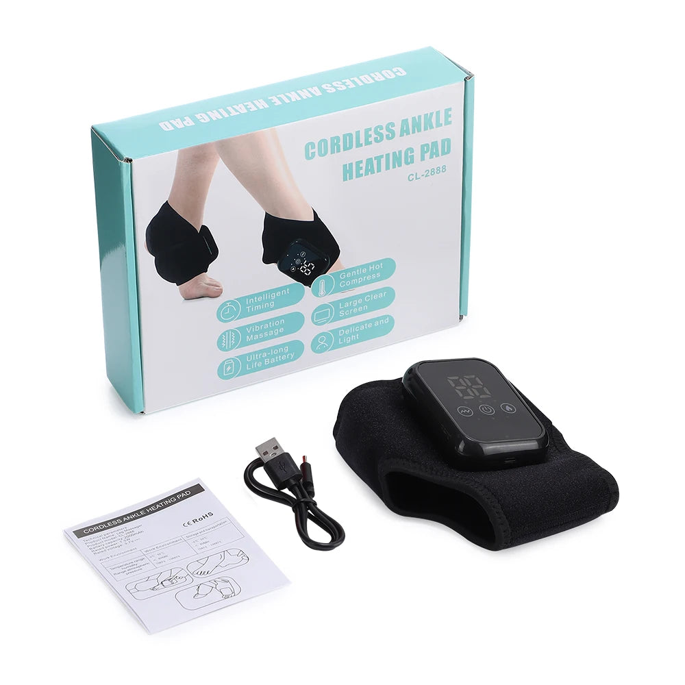 Electric Heated Ankle Massager Brace Heat, Vibration & Support