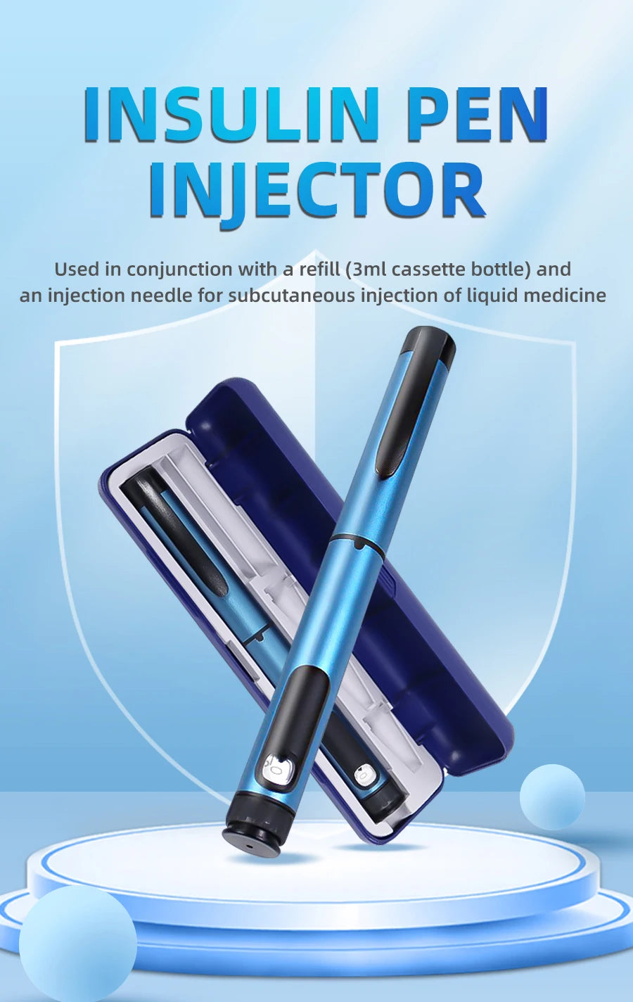 Reusable Insulin Pen for 3ml Cartridges Home Diabetes Use