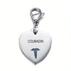 Heart-Shaped Medical ID Keychain Stainless Steel Diabetes Emergency Pendant