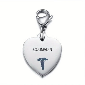 Heart-Shaped Medical ID Keychain Stainless Steel Diabetes Emergency Pendant