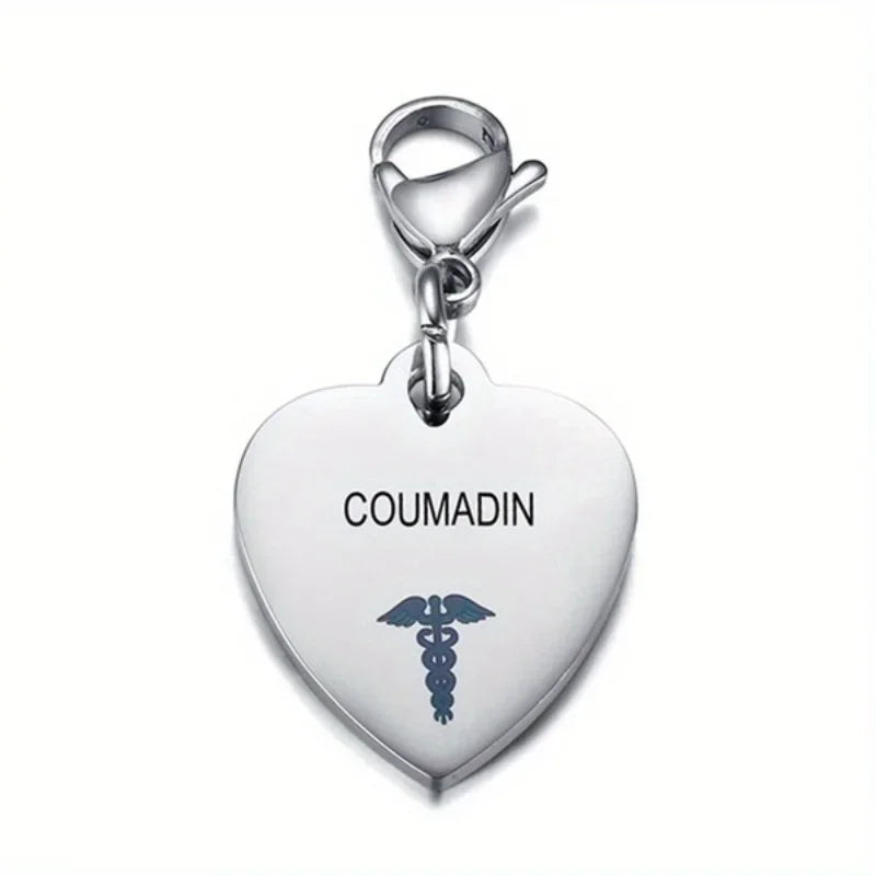 Heart-Shaped Medical ID Keychain Stainless Steel Diabetes Emergency Pendant