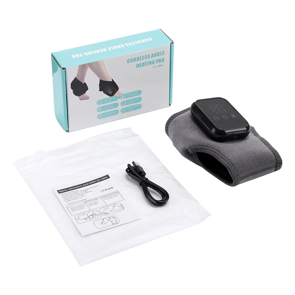 Electric Heated Ankle Massager Brace Heat, Vibration & Support