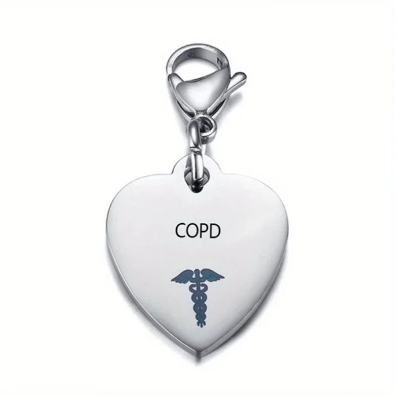 Heart-Shaped Medical ID Keychain Stainless Steel Diabetes Emergency Pendant