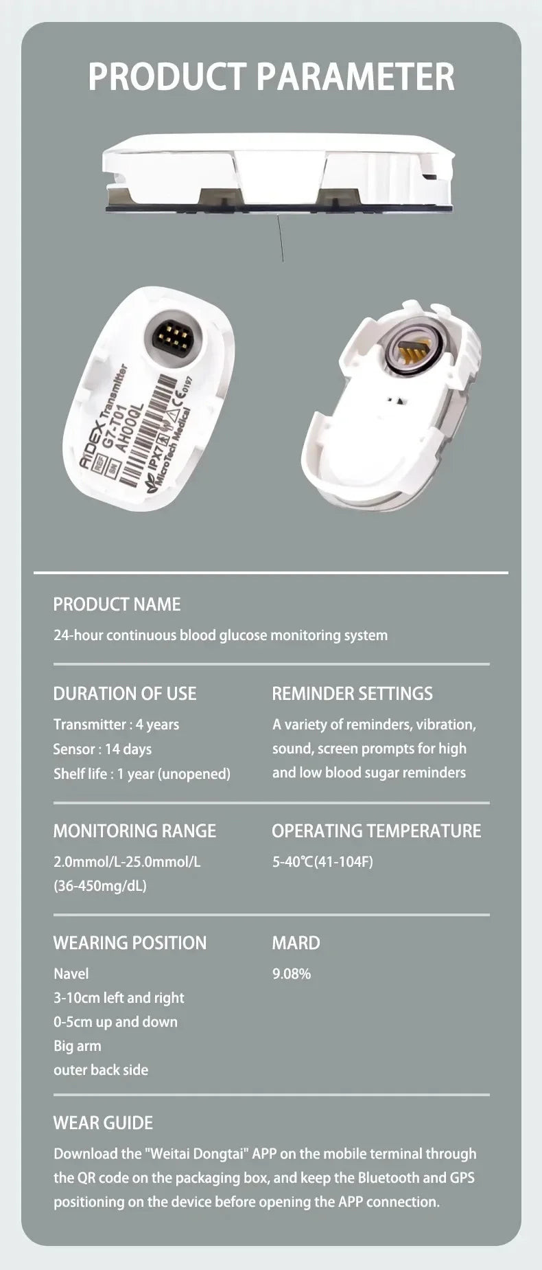 Freestyle Libre Sensor Bluetooth Scan Free Remote Data Sharing Aidex Dynamic Blood Glucose Monitoring CGMS 24h Realtime Monitor