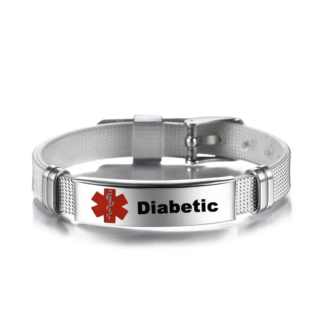 Type 1 Diabetes Medical Alert ID Bracelet Stainless Steel Mesh ICE SOS