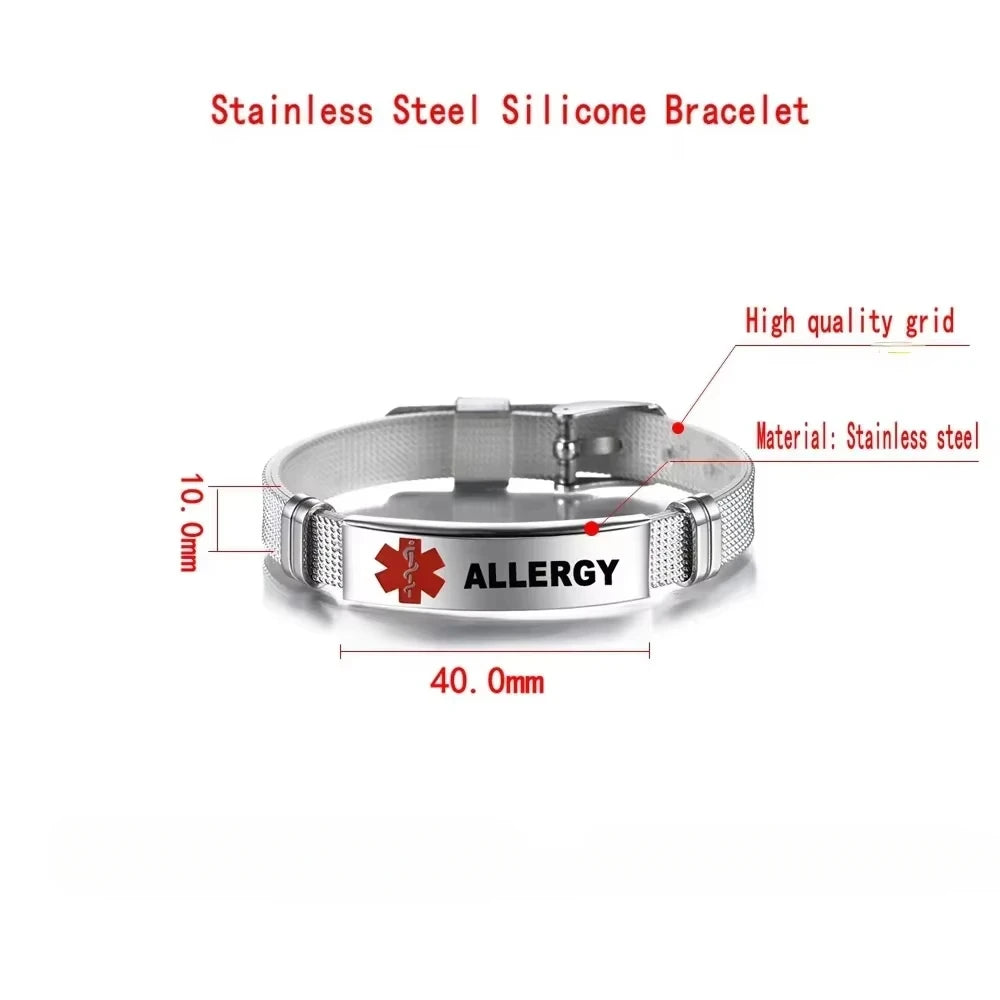 Type 1 Diabetes Medical Alert ID Bracelet Stainless Steel Mesh ICE SOS
