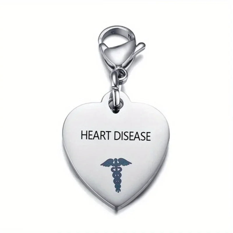 Heart-Shaped Medical ID Keychain Stainless Steel Diabetes Emergency Pendant