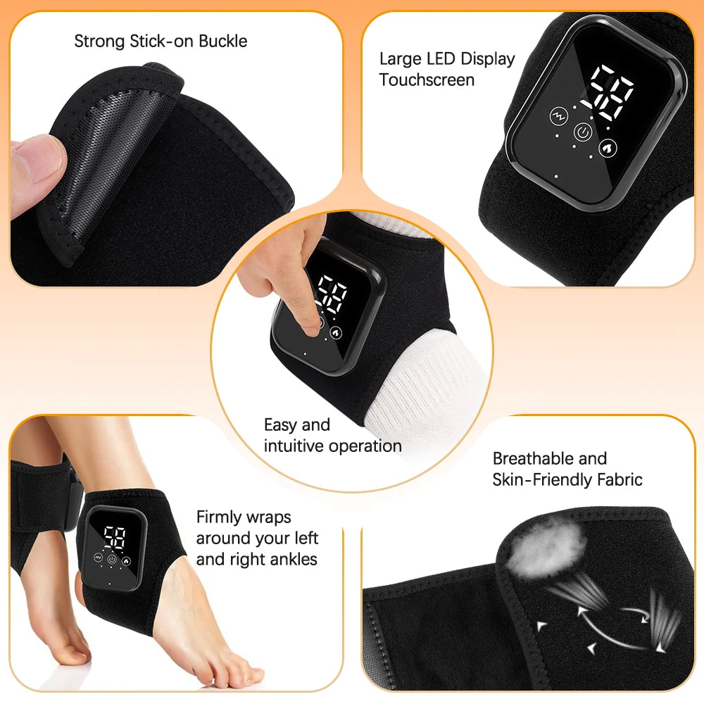 Electric Heated Ankle Massager Brace Heat, Vibration & Support