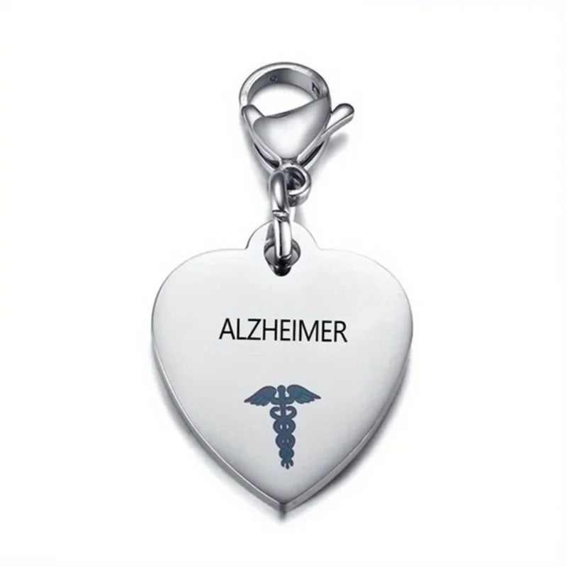 Heart-Shaped Medical ID Keychain Stainless Steel Diabetes Emergency Pendant