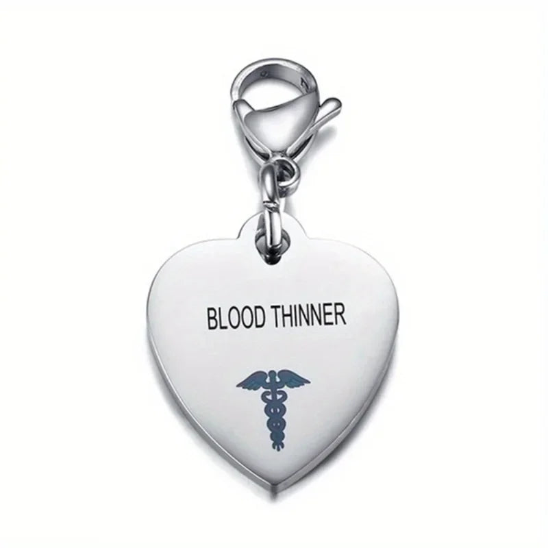 Heart-Shaped Medical ID Keychain Stainless Steel Diabetes Emergency Pendant