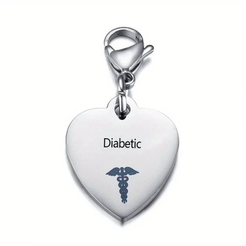 Heart-Shaped Medical ID Keychain Stainless Steel Diabetes Emergency Pendant