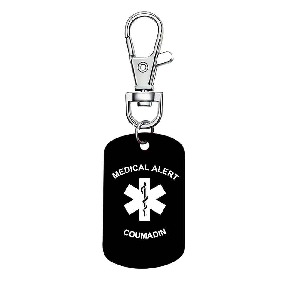 Medical Alert Pendant Keychain Aluminum Emergency ID Tag